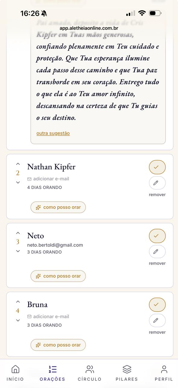 Vários nomes na lista de intercessão