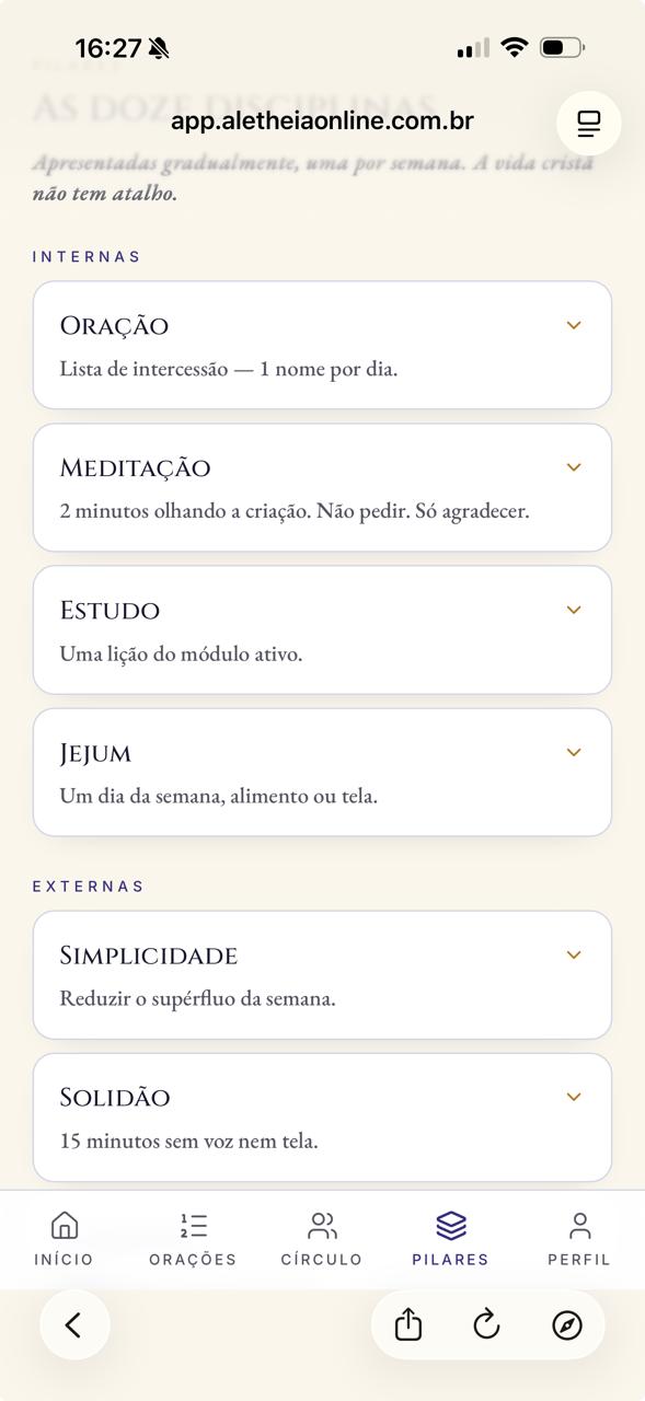 Doze pilares: oração, meditação, estudo, jejum, simplicidade, solidão
